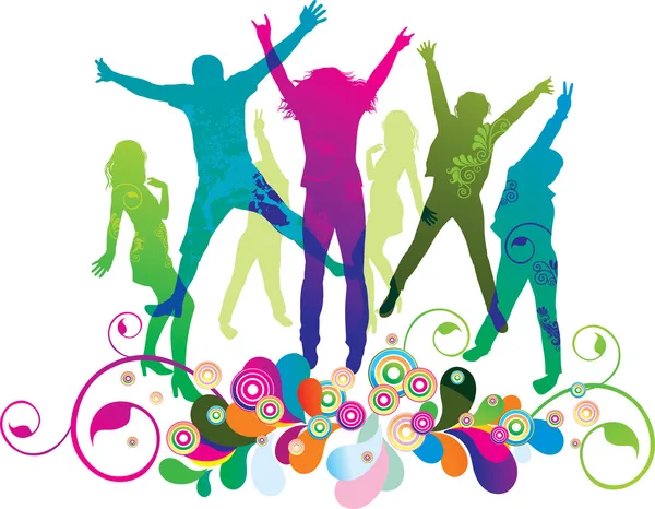 Young on the party . The dancing teenagers. — Stock Vector