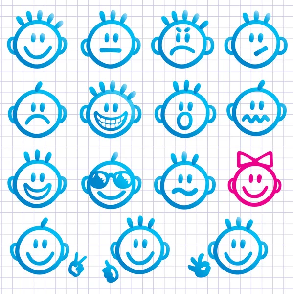 Set of faces with various emotion expressions. — Stock Vector