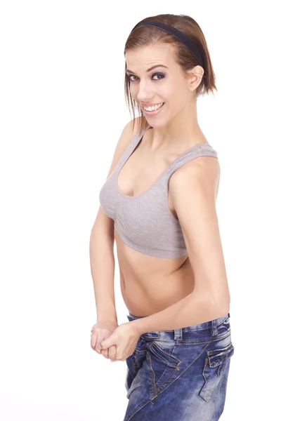 Sexy woman flexing arms — Stock Photo, Image