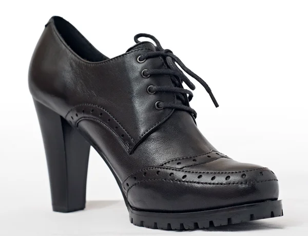 Women black leather shoes — Stock Photo, Image