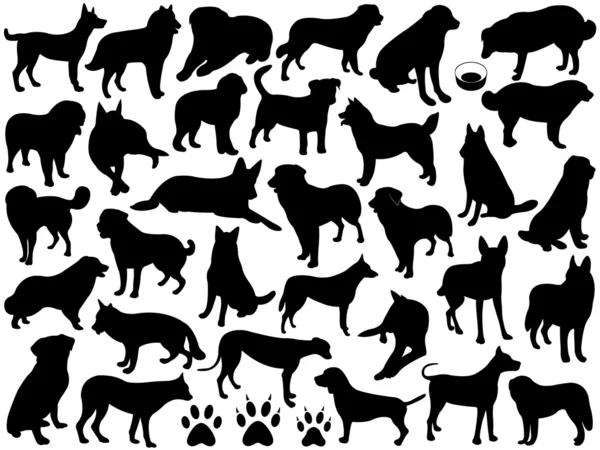 Dogs silhouette collage — Stock Vector