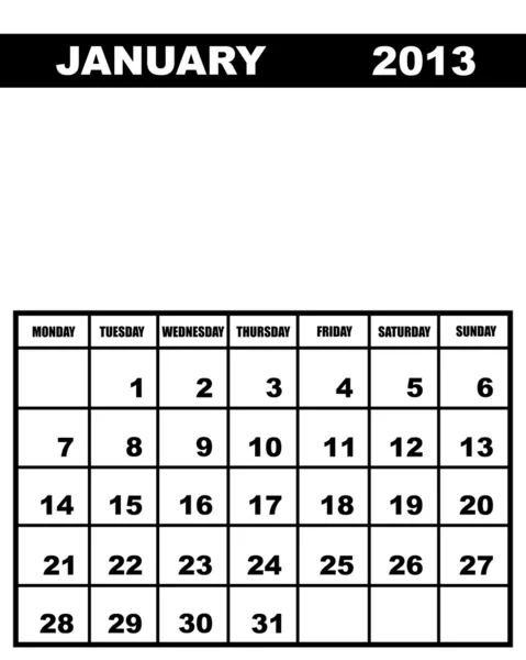 Calendrier janvier 2013 — Image vectorielle
