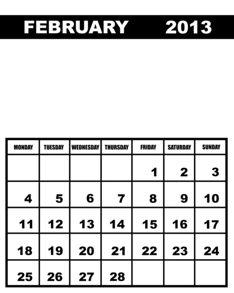 February calendar 2013 — Stok Vektör