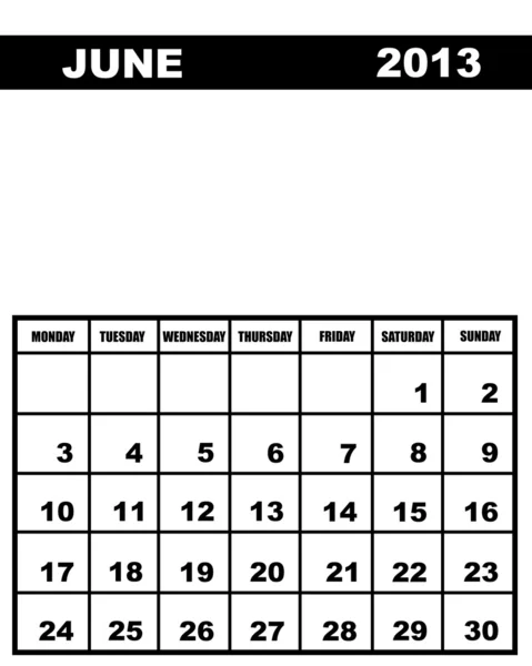 Kalendarz czerwiec 2013 — Wektor stockowy