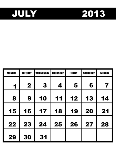 Calendario di luglio 2013 — Vettoriale Stock