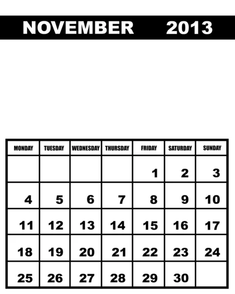 Listopadu kalendář 2013 — Stockový vektor