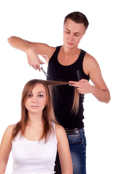 Le coiffeur et une cliente — Photo