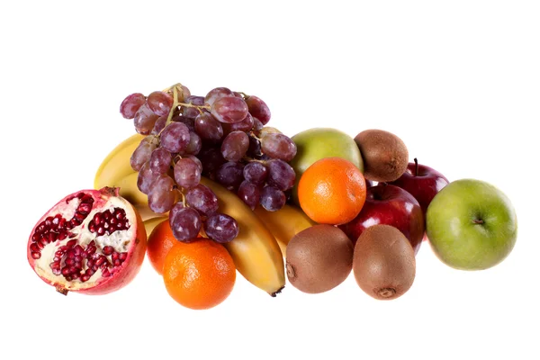 Romã, banana, uva, laranja, tangerina, maçã, quivi , — Fotografia de Stock