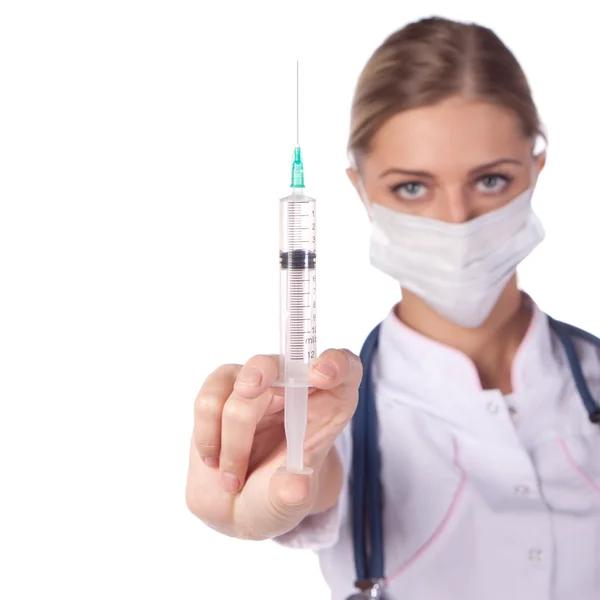 Läkare, flicka, spruta injektion — Stockfoto