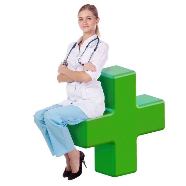 Doctor woman. sit on the cross. — Stock Photo, Image