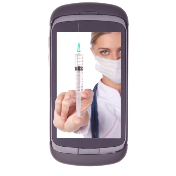 Doktor telefonda bir iğne şırınga