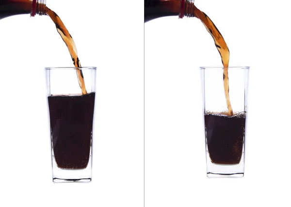 Versare, riempire un bicchiere di cola — Foto Stock