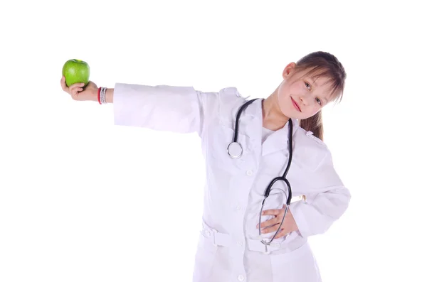 Flicka, en läkare, barn, apple — Stockfoto