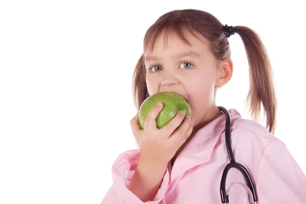 Menina, um médico, a criança, maçã — Fotografia de Stock