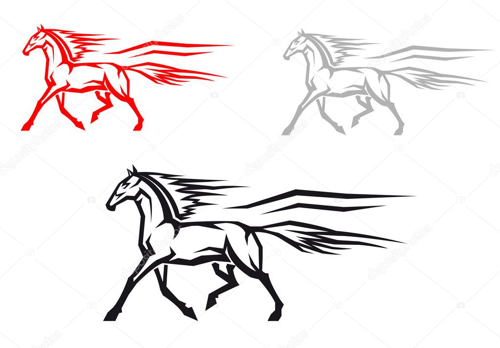 Fast mustang horse in three variations for mascot or emblem design