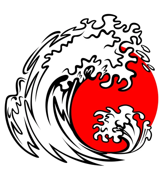 Морская волна и красное солнце — стоковый вектор