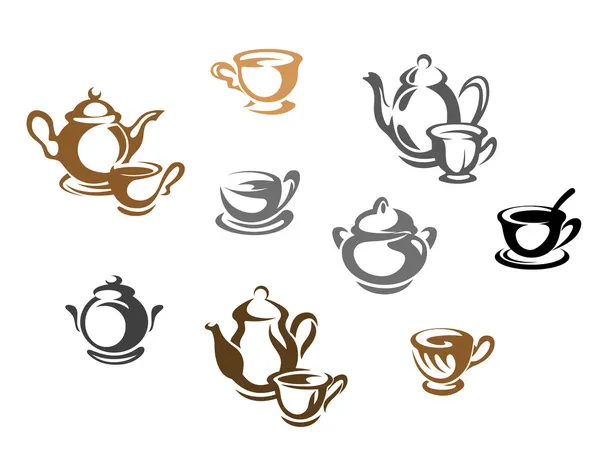 Tea cups and teapots — Stock Vector