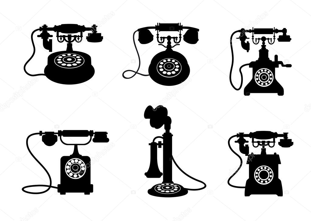 Set of retro and vintage telephones isolated on white background