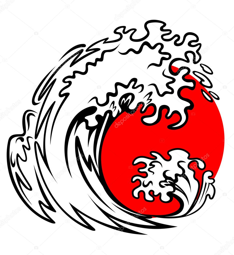 Sea wave and red sun