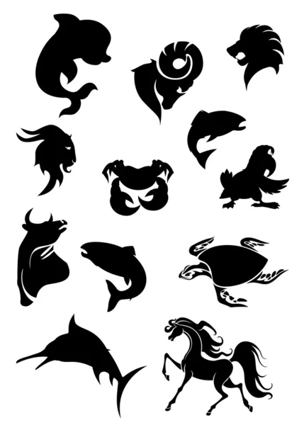 Jeu des silhouettes noires des animaux — Image vectorielle