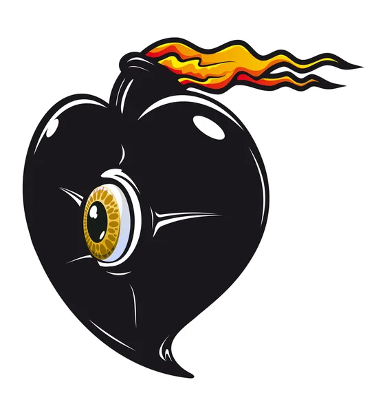 Black heart with fire flames — Stock Vector