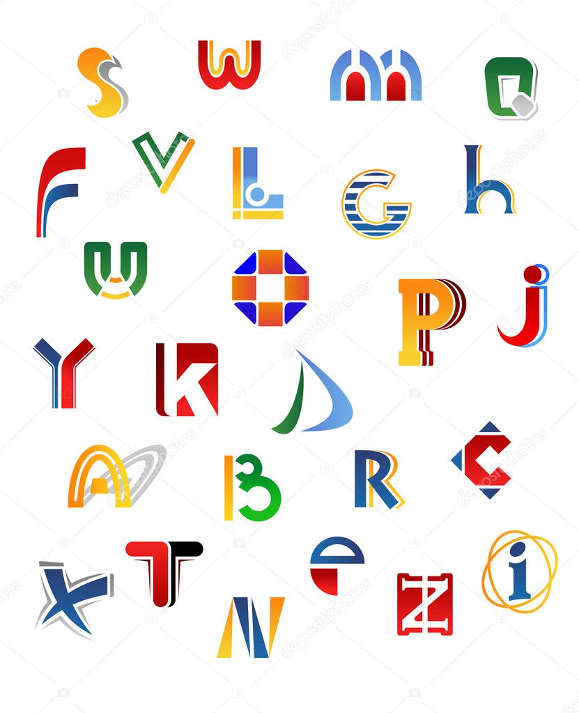 Set of full alphabet letters in different design