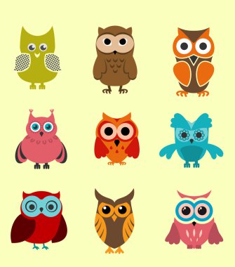 Doodle owls clipart