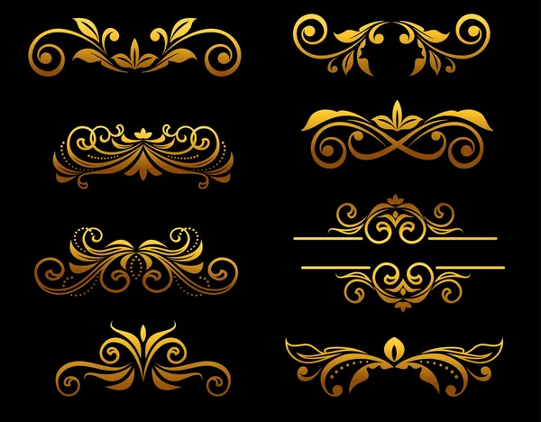 Éléments floraux vintage dorés et bordures — Image vectorielle