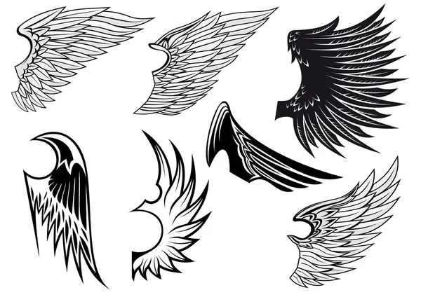 Set of isolated heraldic wings — Stock Vector