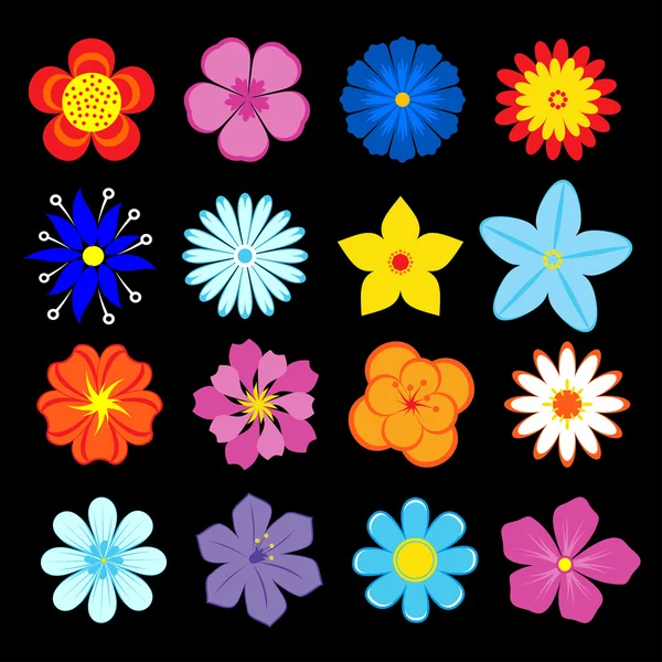 Set of flower blossoms and elements — Stock Vector