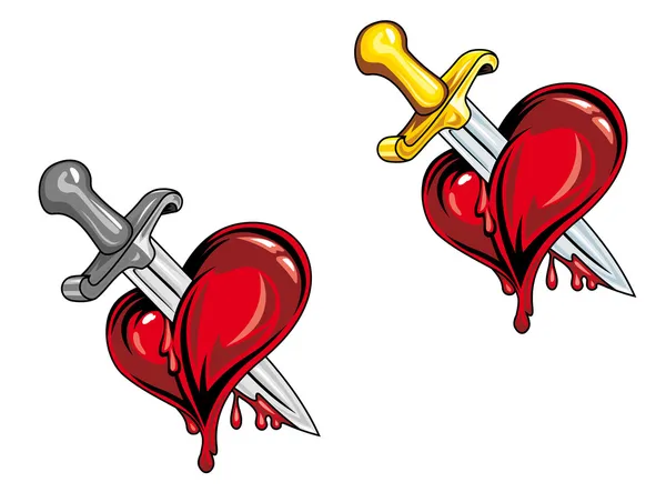 Corazón de dibujos animados con daga — Vector de stock