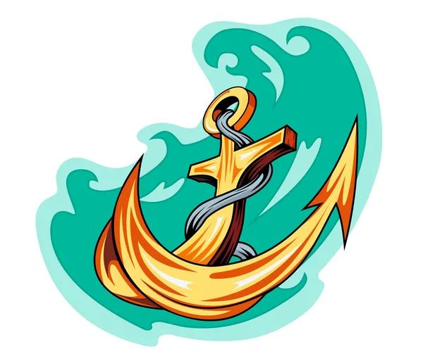 Tatuagem de marinheiro - âncora na água — Vetor de Stock
