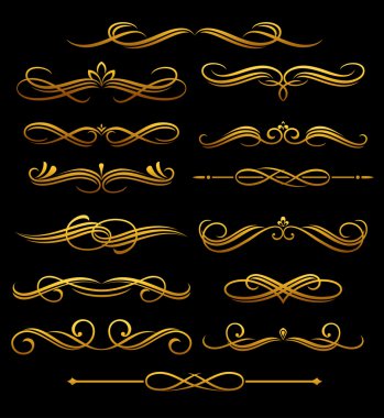 Golden vintage elements and borders clipart