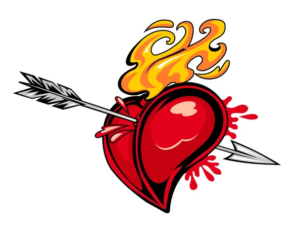 Corazón con tatuaje de flecha — Vector de stock