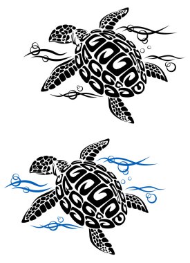 Turtle in sea water clipart
