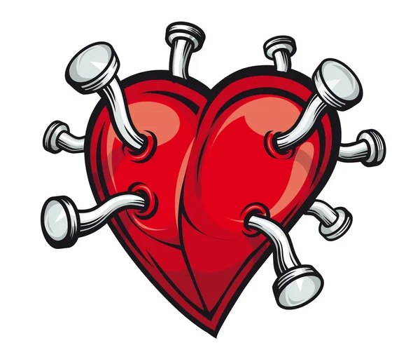Hjärta med böjda naglar — Stock vektor