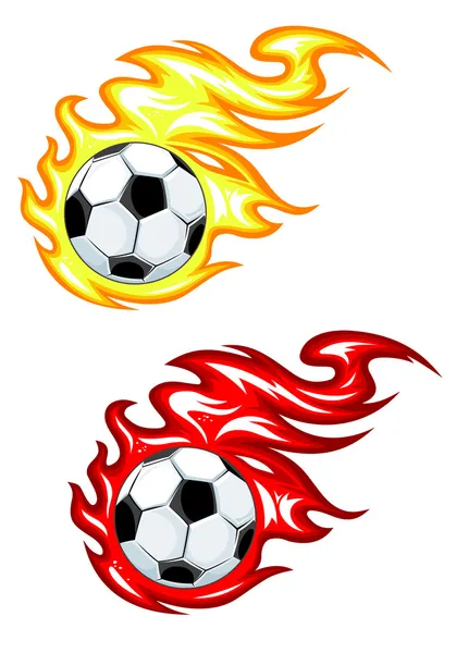 Pelota de fútbol en llamas de fuego — Vector de stock