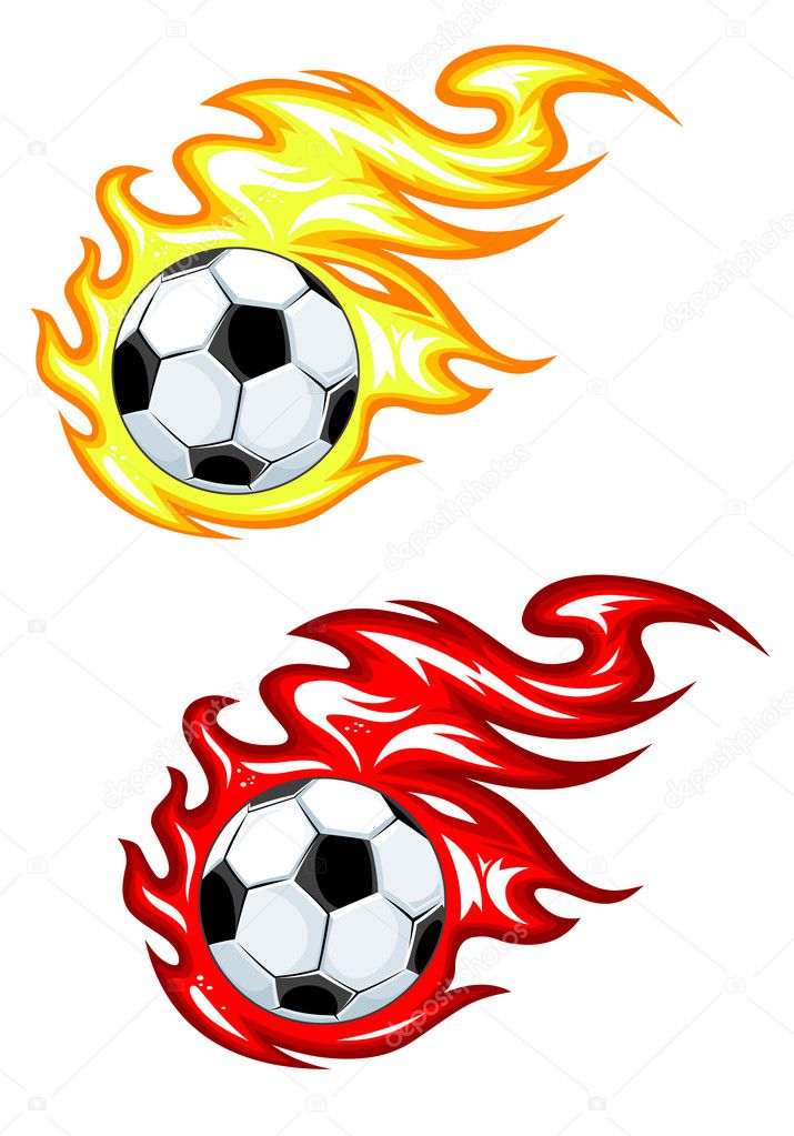 Football ball in fire flames