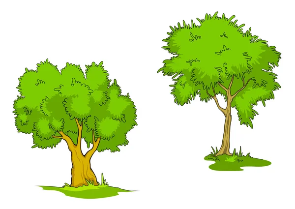 Árboles de dibujos animados verdes — Vector de stock