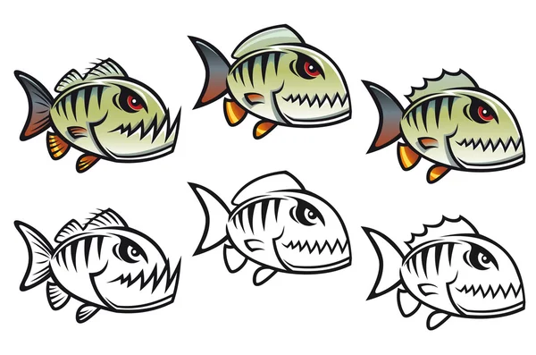 Angry cartoon piranha fish — Stock Vector