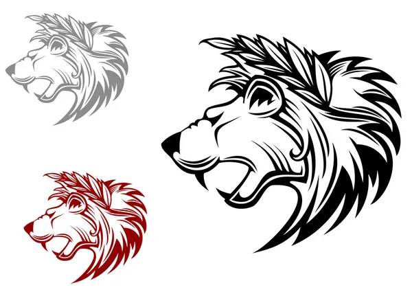 愤怒的纹章狮子与月桂花环 — 图库矢量图片