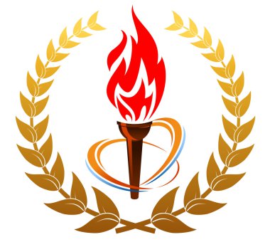 Flaming torch in laurel wreath clipart