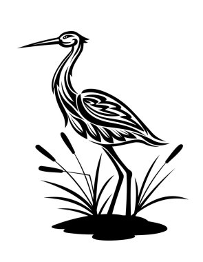 Heron on the bog landscape clipart