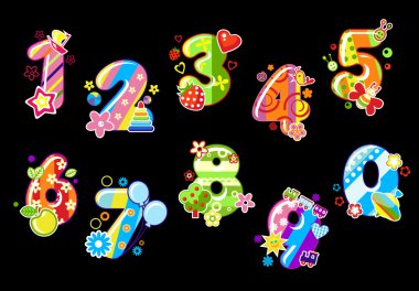 Colorful children numbers and digits clipart