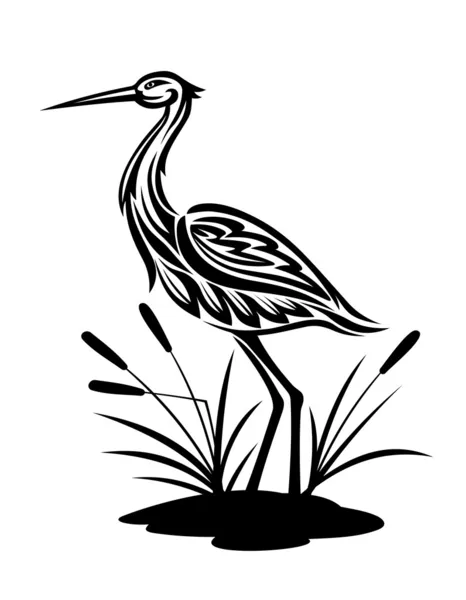 Heron op de moeras-landschap — Stockvector