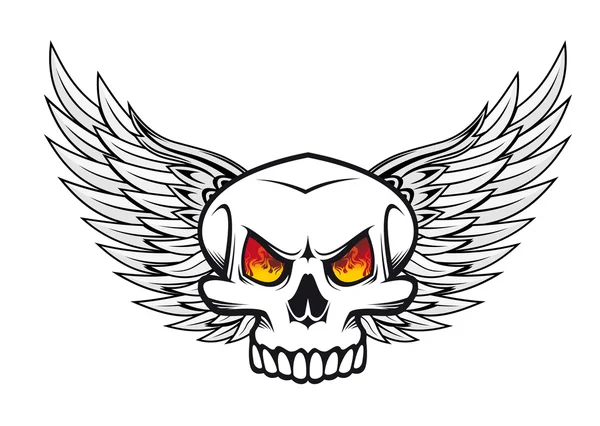 stock vector Skull with fire eyes and wings