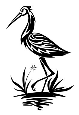 Heron on the pond and cane clipart