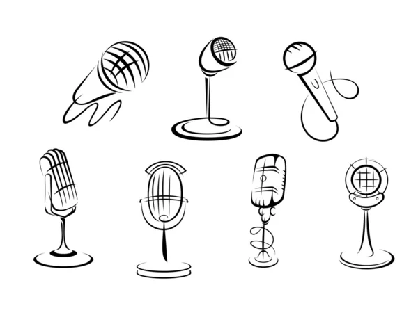 Bocetos de micrófonos retro — Vector de stock