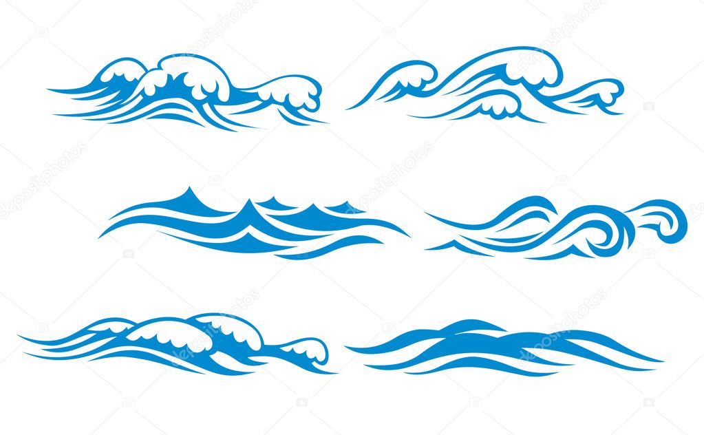 Wave symbols set for design isolated on white background