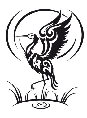 Heron in tribal style clipart